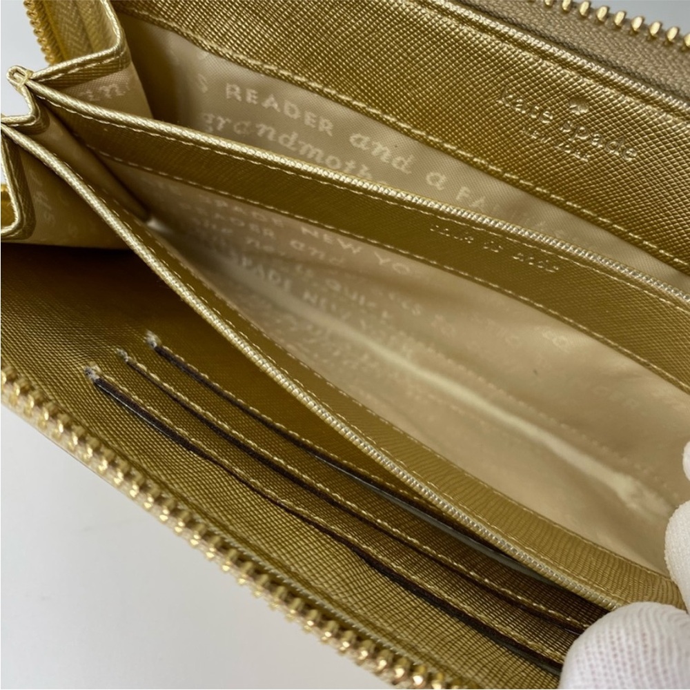Kate Spade Storybook lining Gold Metallic Wristlet Wallet EUC - Picture 7 of 16